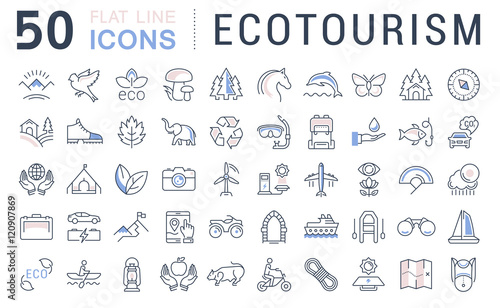 Set Vector Flat Line Icons Ecotourism