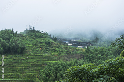 Mountains scenery in the rain and mist