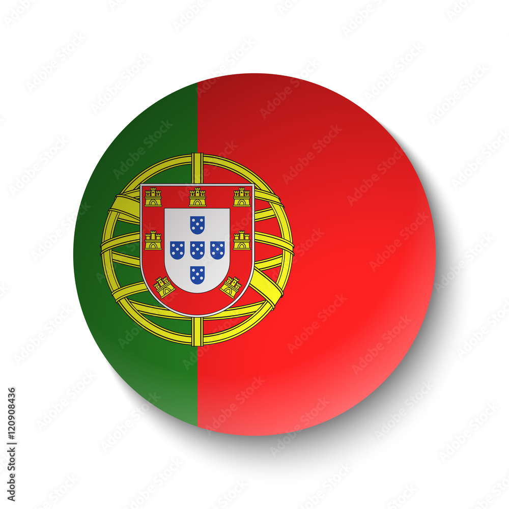 White paper circle with flag of Portugal. Abstract illustration White paper circle with flag of Portugal. Abstract illustration