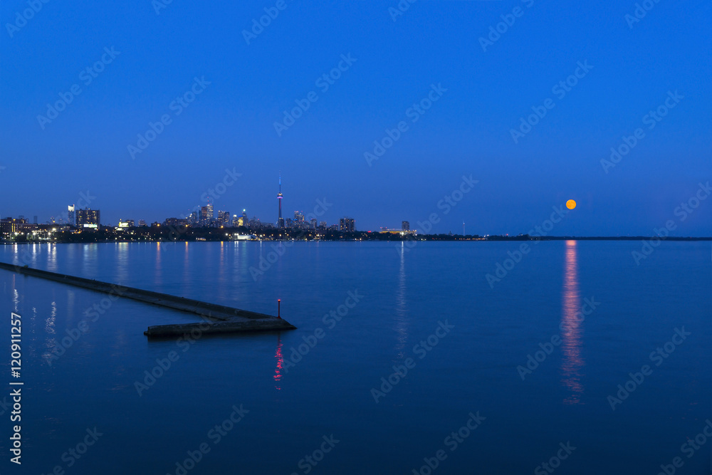 Famous Toronto City night view from lake shore west