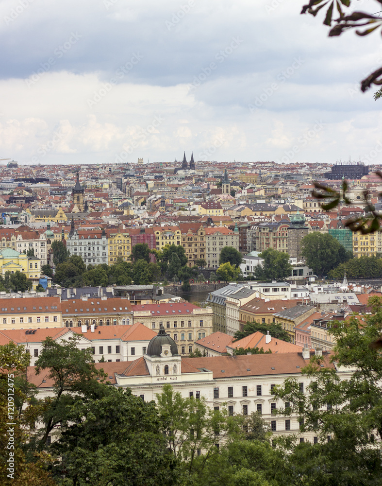 Prague old town from Petrin park perspective