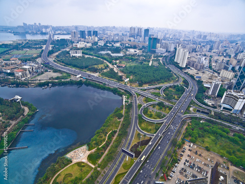 Aerial photography bird-eye view of City viaduct bridge road lan © Aania