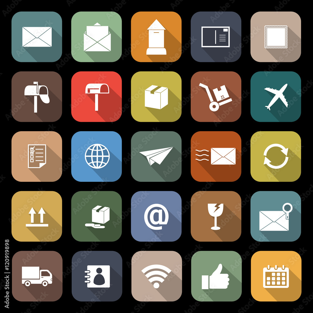 Post flat icons with long shadow
