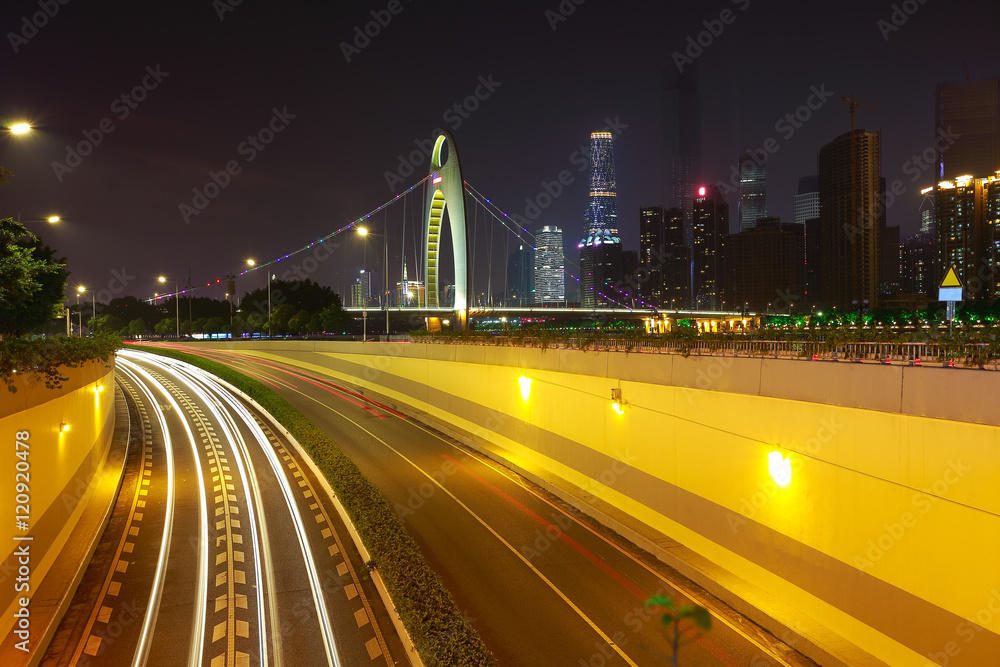 Empty road floor at car light trail of night scene Empty road floor at car light trail of night scene
