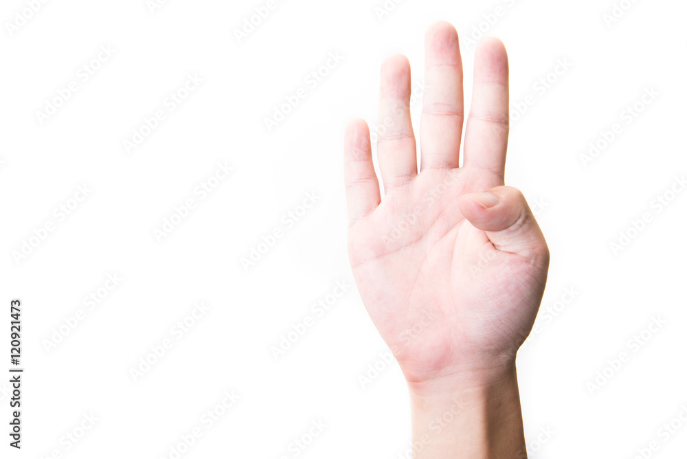 Hand Gesture - Number Four on white background. Hand Gesture - Number Four on white background.
