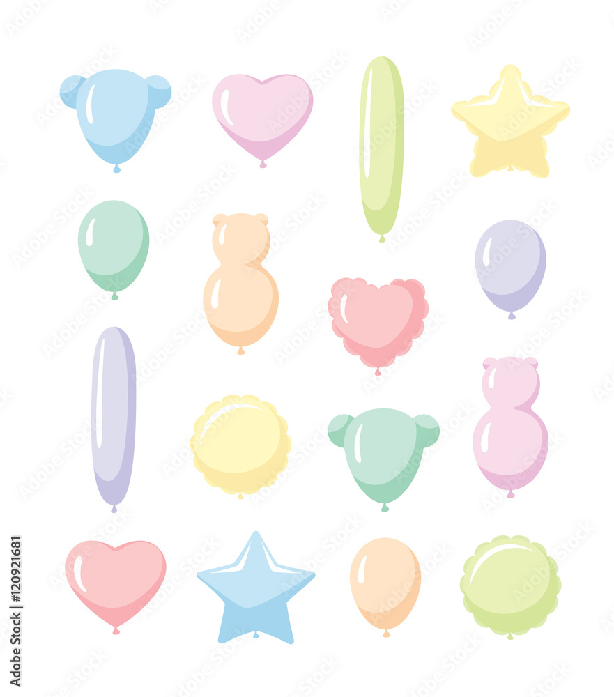 Balloon Set: Collection of party Balloons in pastel colors and different Shapes Balloon Set: Collection of party Balloons in pastel colors and different Shapes