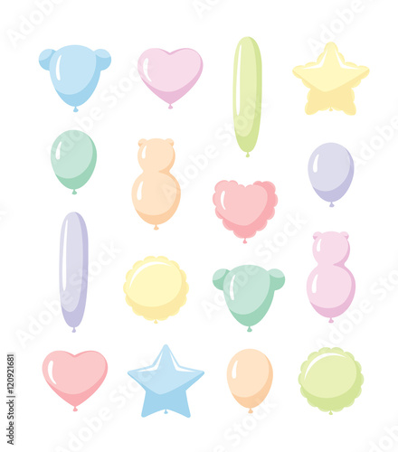 Balloon Set: Collection of party Balloons in pastel colors and different Shapes