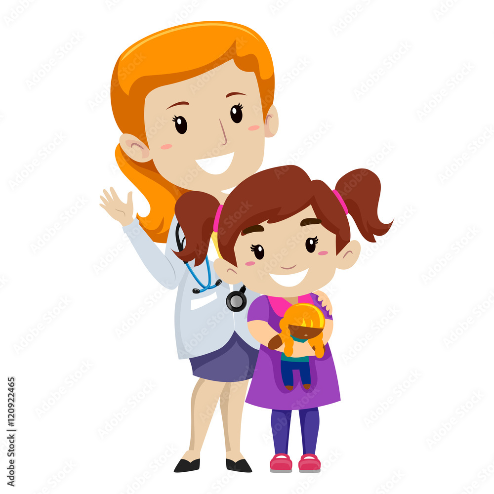 Vector Illustration of Female doctor with her Kid Patient
Vector Illustration of Female doctor with her Kid Patient