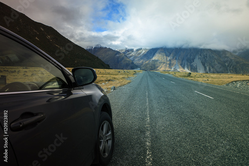 road traveling to aoraki - mt.cook national park important natur © stockphoto mania