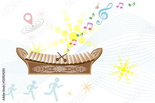 Illustration of a stationery with a violin and musical notes photo