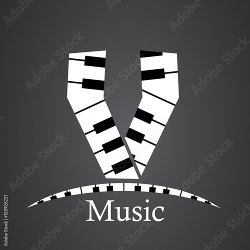 Abstract vector alphabet - V made from piano - alphabet set