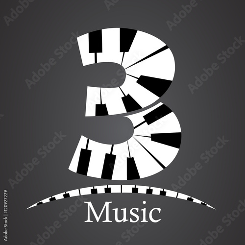 Abstract vector number three made from piano - numbers set