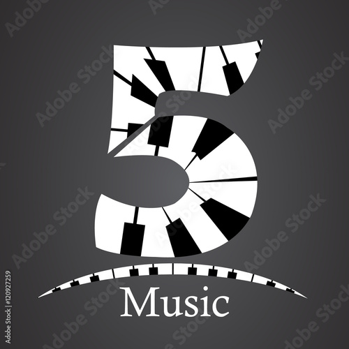 Abstract vector number five made from piano - numbers set