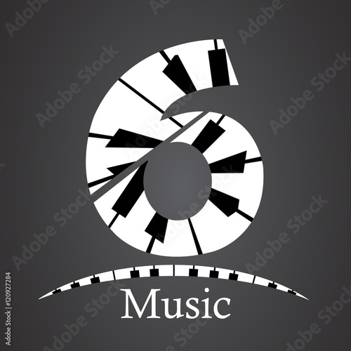 Abstract vector number six made from piano - numbers set