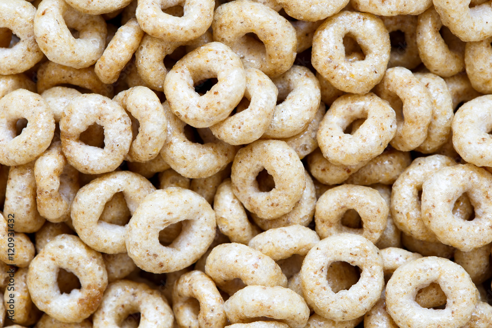 Background of honey cheerios from above. Background of honey cheerios from above.