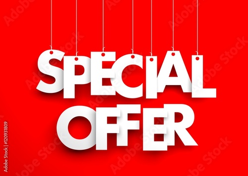 Special offer - text hanging on the strings. 3d illustration