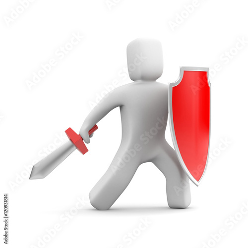 Fotografi Person with shield and sword - warrior. 3d illustration