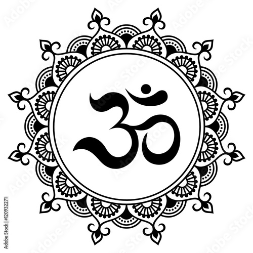 A circular pattern in the form of a mandala. OM decorative symbol. Mehndi style. Decorative pattern in oriental style. Henna tattoo pattern in Indian style.
