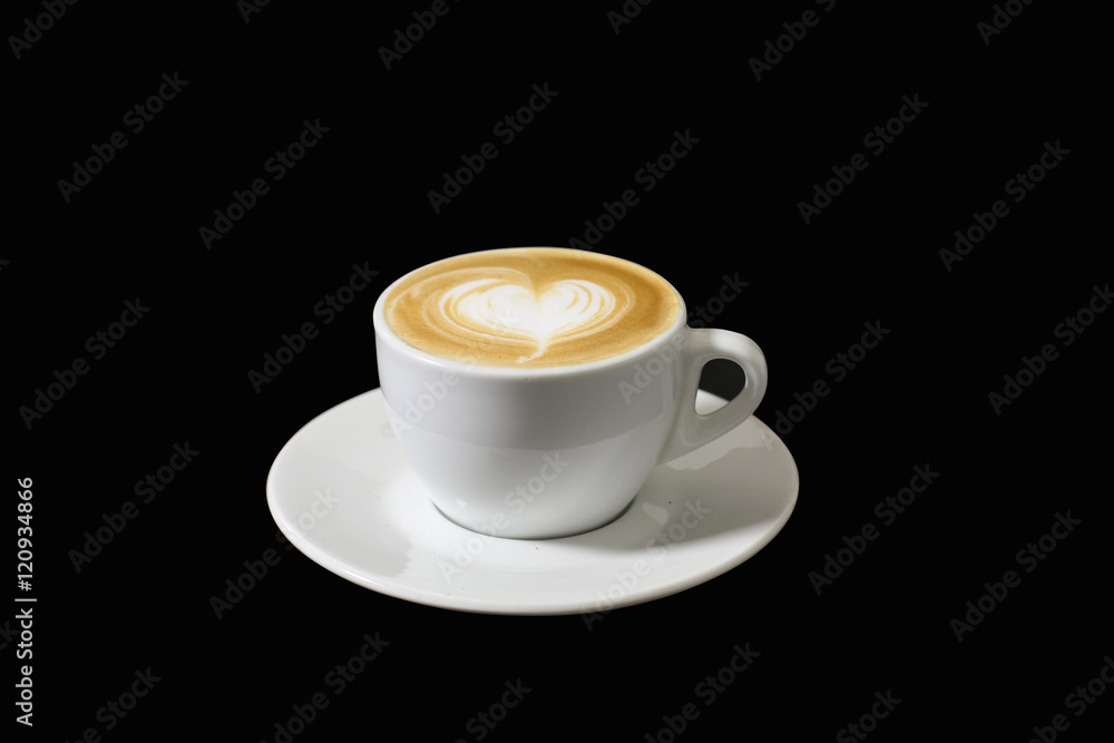 Hot coffee cafe latte in Black background Hot coffee cafe latte in Black background