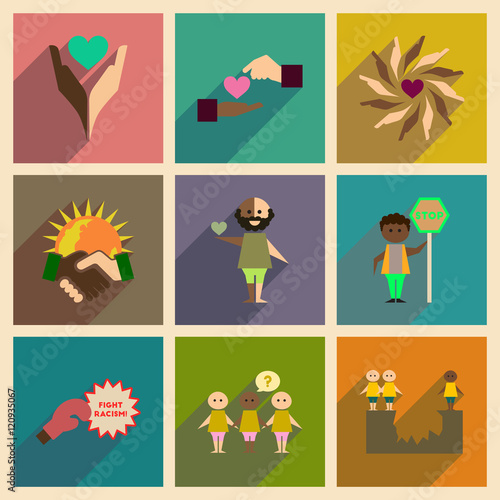 Concept of flat icons with long shadow no racism 