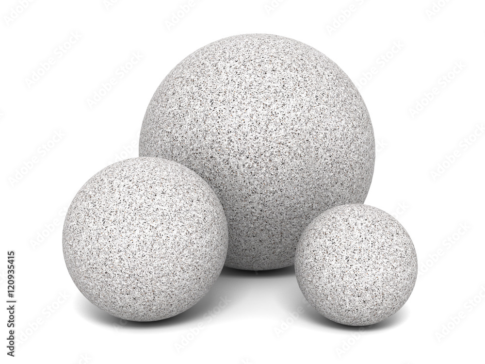 Three Abstract Concrete Stone Spheres