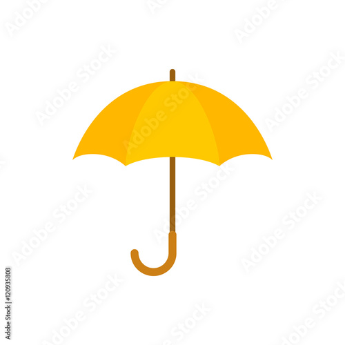 Umbrella closeup. Yellow umbrella icon. Yellow umbrella isolated on white background. Umbrella in cartoon style
