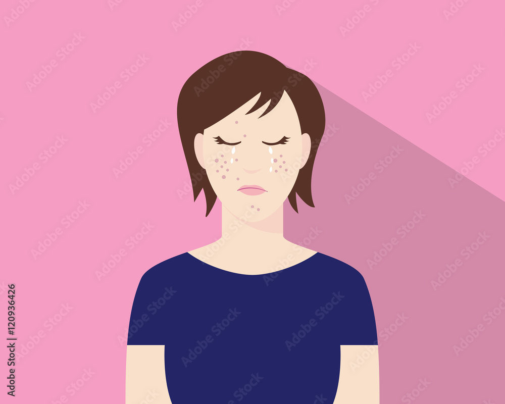 women crying because of his acne or pimple illustration with pink background women crying because of his acne or pimple illustration with pink background