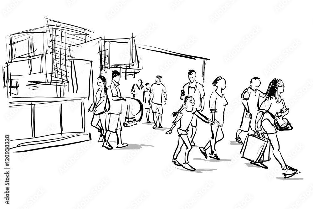Obraz premium people walking in urban scene
