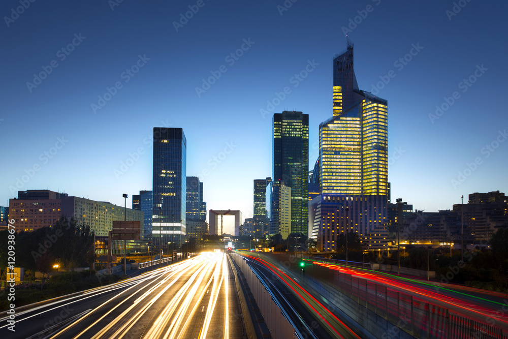 La defense district business in Paris at night, France La defense district business in Paris at night, France