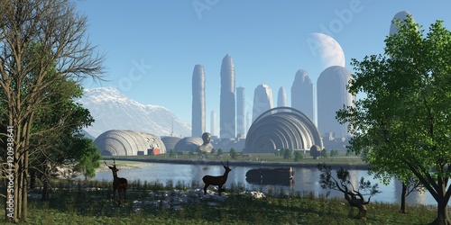 Impactante colonia futurista construida en un paraje natural 