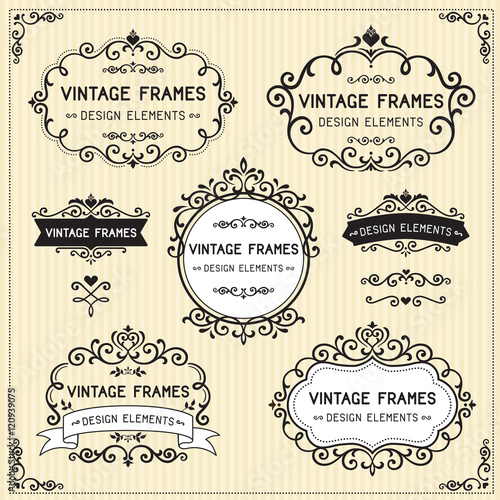 Vintage frames design on beige stripe background