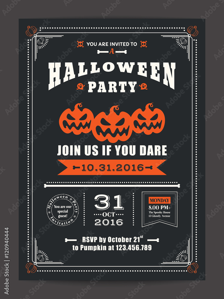 Fototapeta premium Halloween night party with scary pumpkins background for card poster flyer