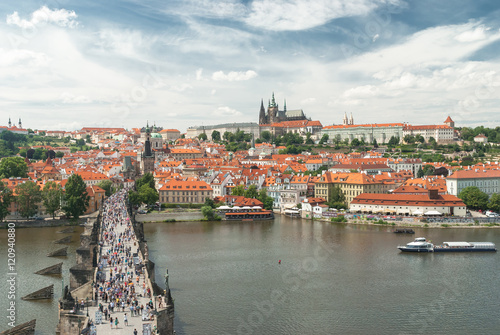 Panormic view of Prague from bridge tower, Charles bridge, Czech republic