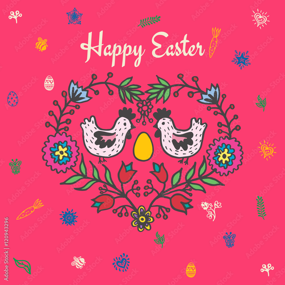 Easter card with chickens and egg Easter card with chickens and egg