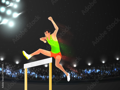Sports concept with man jumping hurdle.