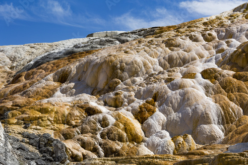 Large complex of hot springs on a hill. Mammoth hot springs, Yel