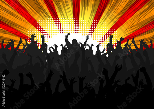 Vector illustrated cartoon concert, party crowd background.