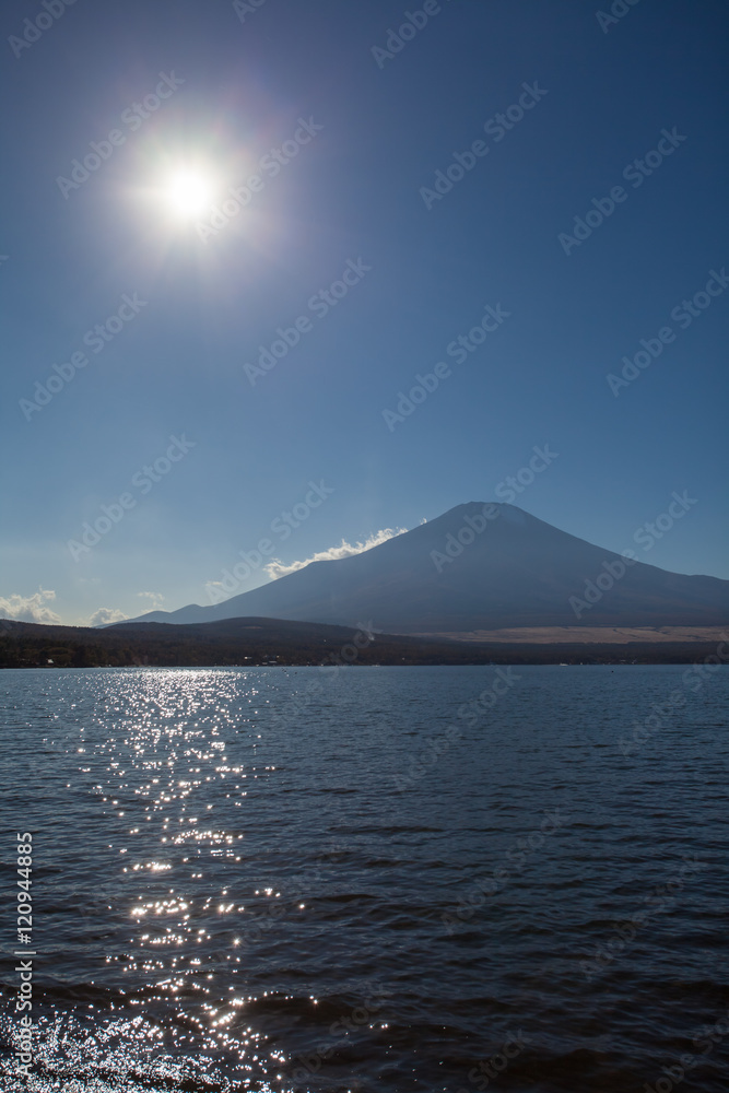 Mountain Fuji and lake yamanaka before sunset time