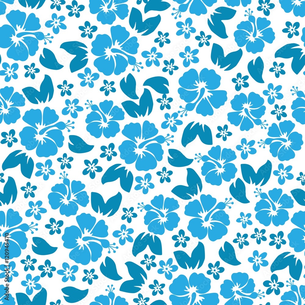Naklejka premium Hibiscus flowers seamless pattern. Hawaiian Aloha Shirt Seamless Background.