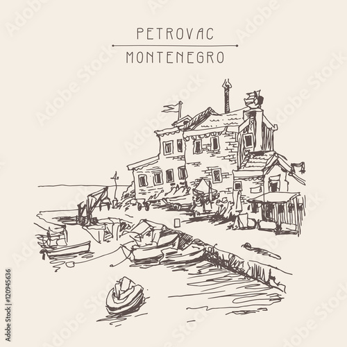 original sketch drawing of historical fort Petrovac Montenegro