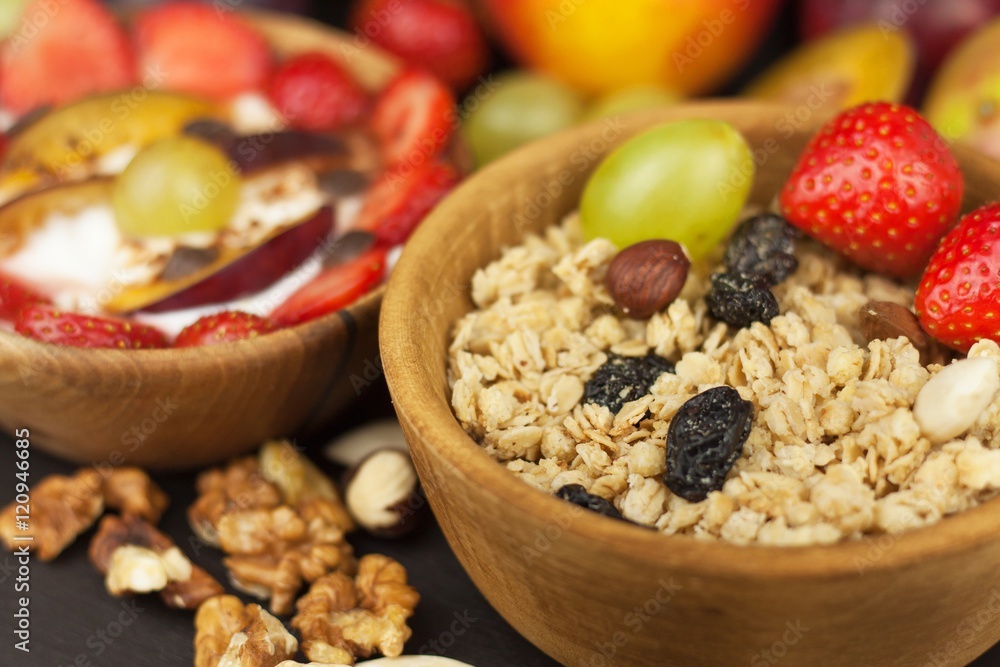 Healthy breakfast with cereals and colorful fruits. Yogurt with fruit and oatmeal. Meals for successful athletes. Food for kids.
Healthy breakfast with cereals and colorful fruits. Yogurt with fruit and oatmeal. Meals for successful athletes. Food for kids.
