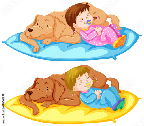 Baby girl and pet dog