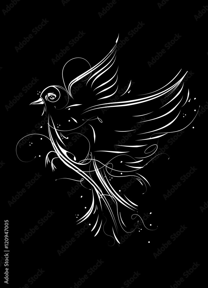 Obraz premium ornamental verzierter Vogel auf schwarzem Hintergrund