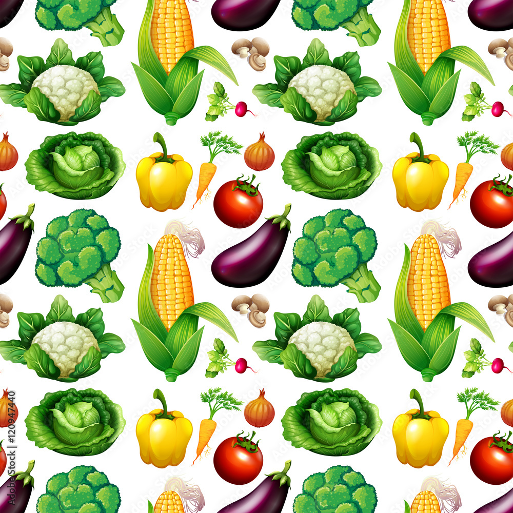 Fototapeta Seamless background with many vegetables