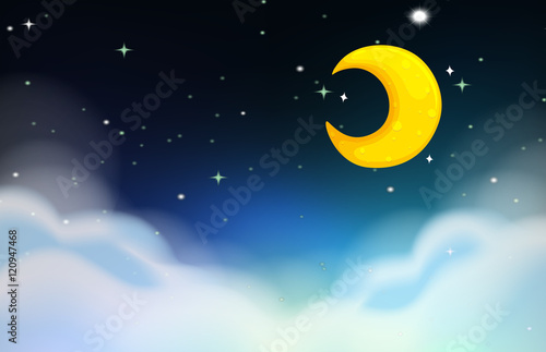 Night scene with moon and stars