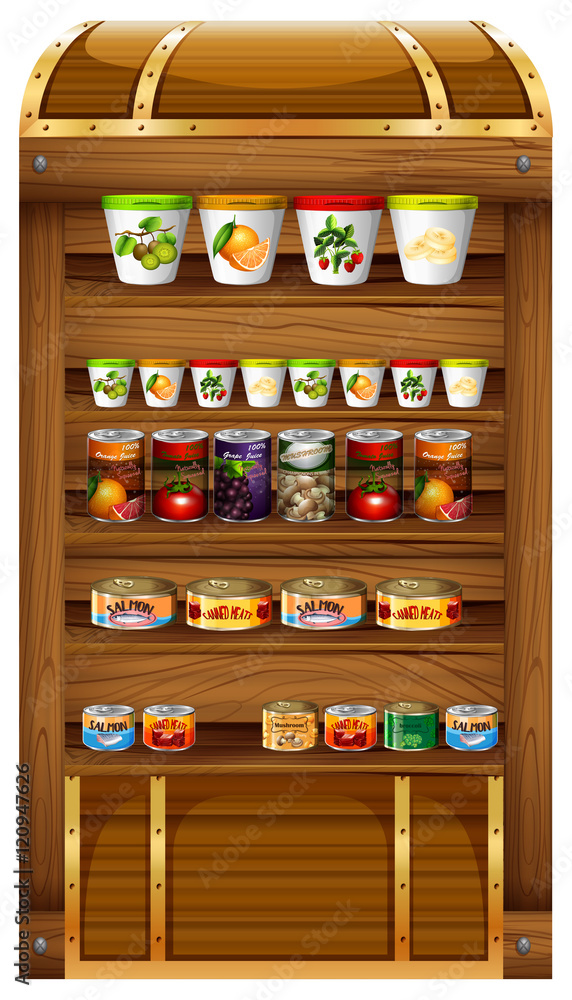 Shelves full of canned food