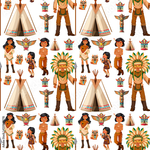 Seamless background with native american indians