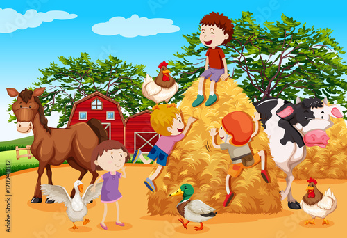 Kids playing in the farmyard