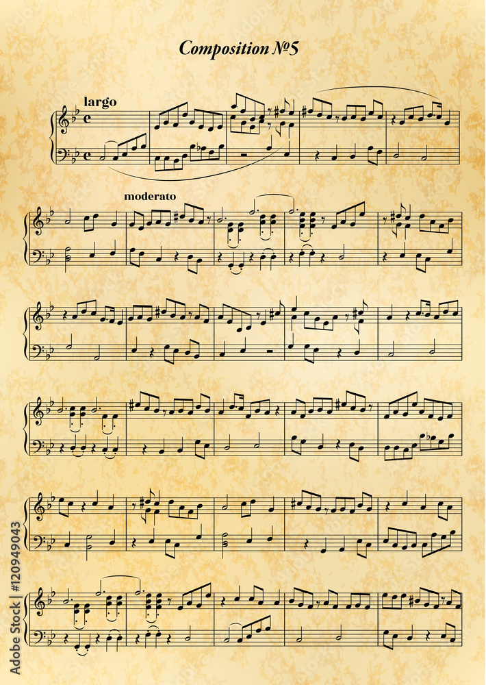 Music note sheet with difficult melody on old paper Music note sheet with difficult melody on old paper