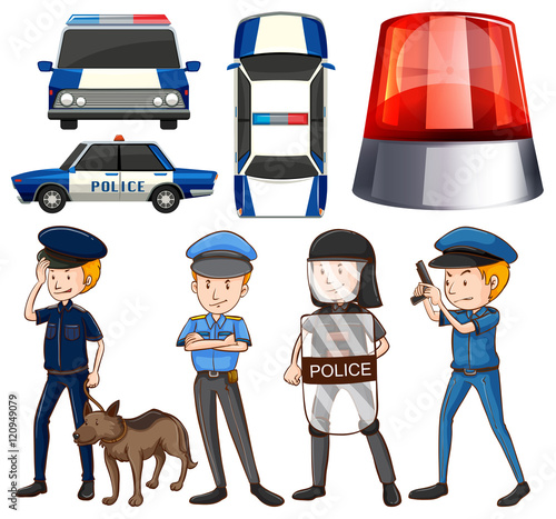 Policeman and police cars
